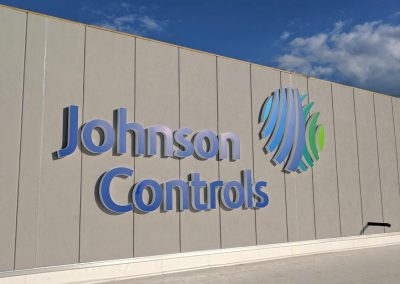 Johnson Controls letters detail exterior building