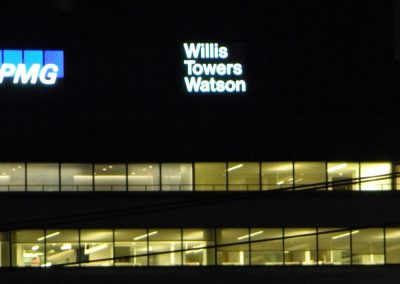 Willis Towers Watson mid-rise exterior sign Illuminated