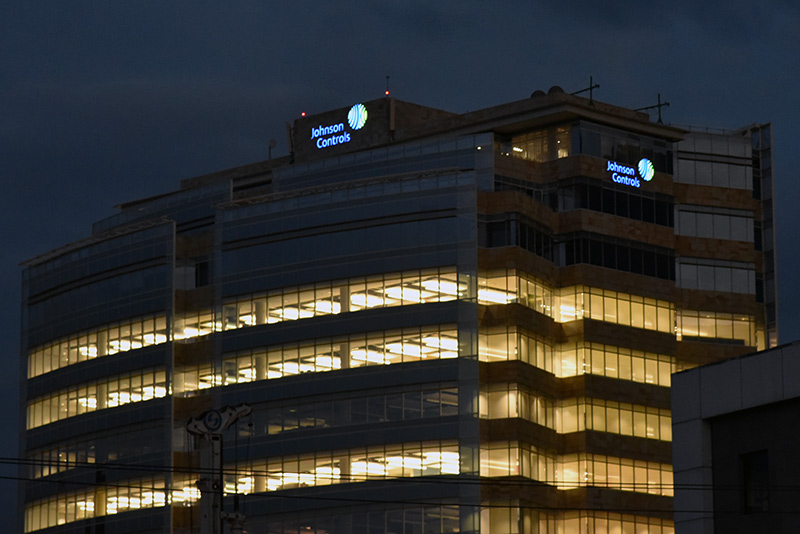 Johnson Controls Exterior Dusk Signage Channel Letters by TISA