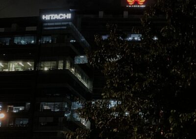hitachi program global brand implementation TISA - exterior signage at night